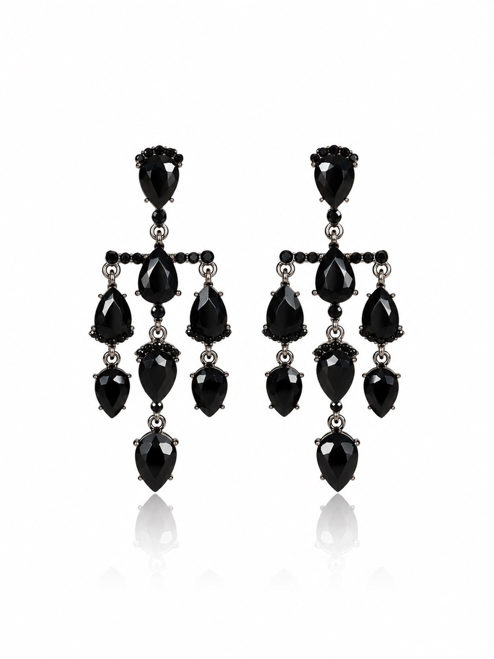Black Crystals Teardrop Chandelier Earrings